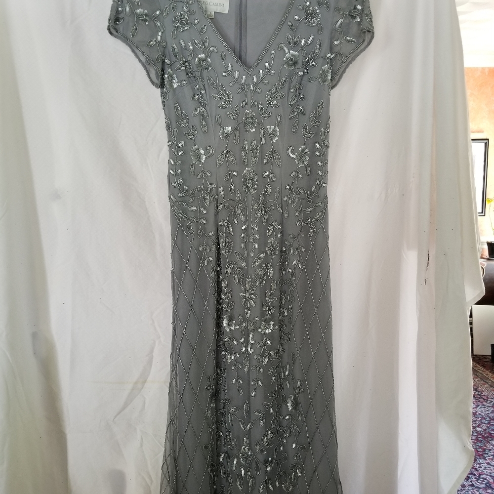 Oleg cassini beaded silver grey dress size 10